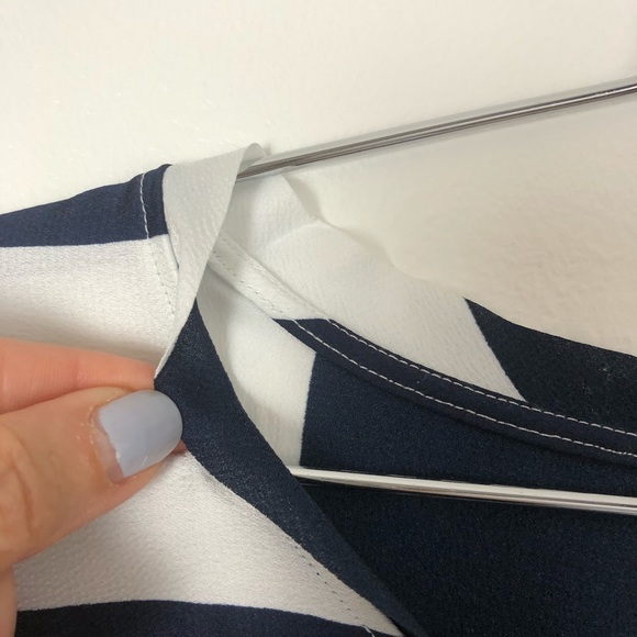 Silky tie front top striped blouse blue & white - Picture 7 of 7